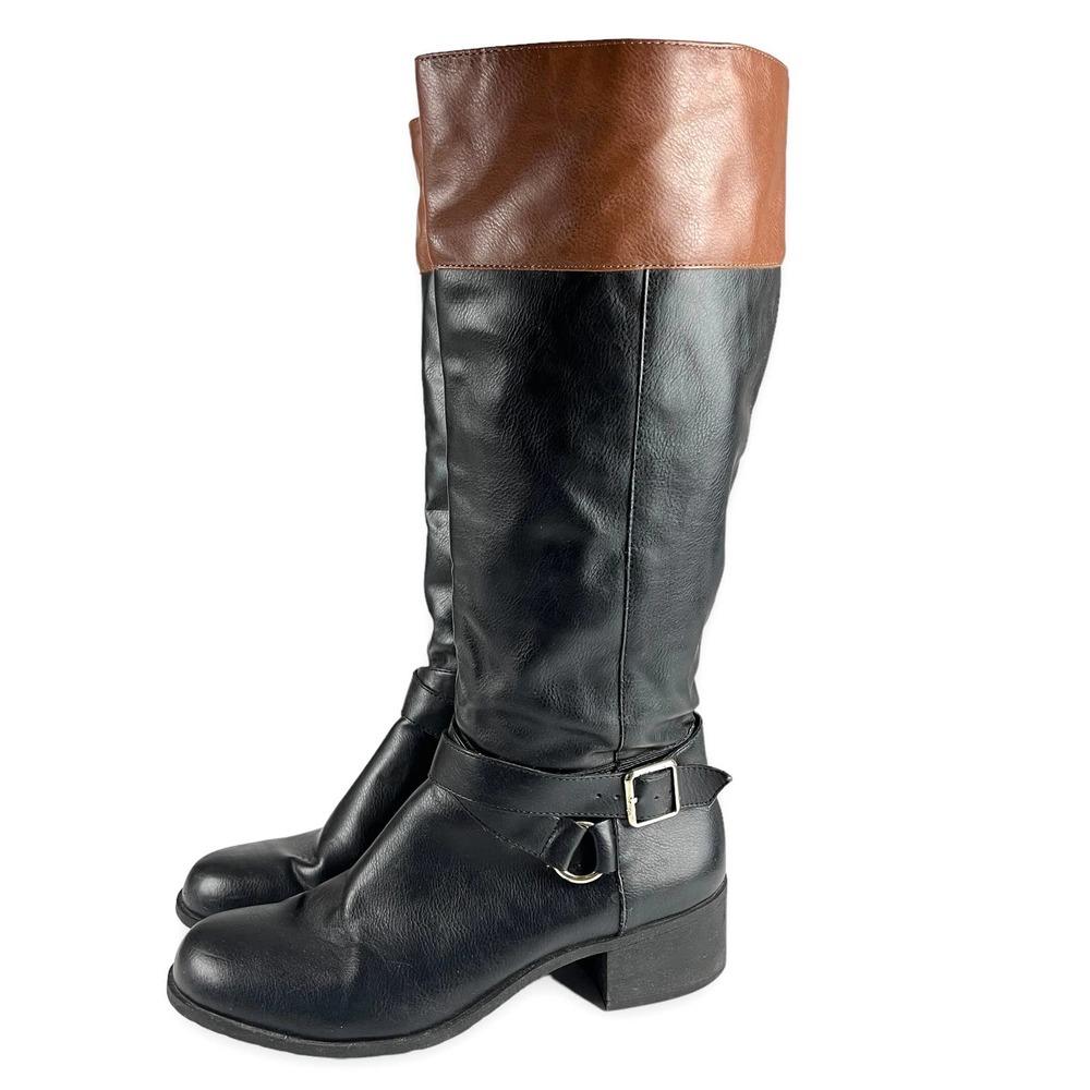 Style & Co Classic Tall Riding Boots Knee High Colorblock Buckle Zipper 8.5M
